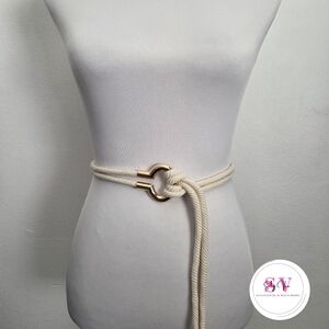 Cream Rope Belt with Gold Buckle Accent